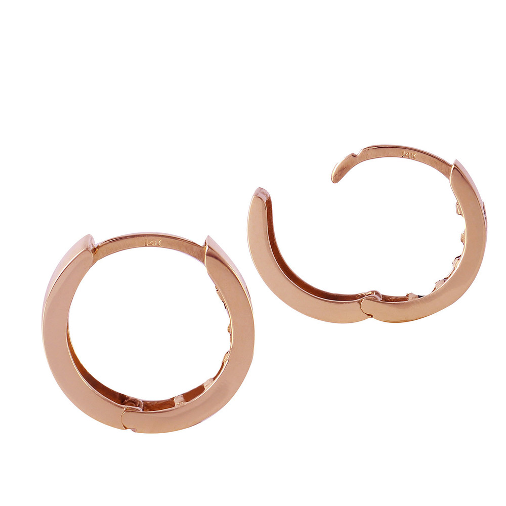 14K.SOLID GOLD H00P HUGGIE EARRING WITH PINK SAPPHIRES (Rose Gold) - Picture 4 of 5